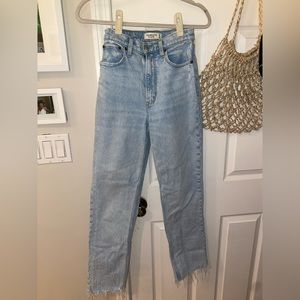 Abercrombie 90s ultra high rise straight leg jeans with distressed bottoms